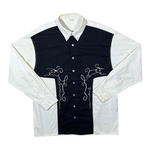 Load image into Gallery viewer, Vintage Cowboy Western Embroidered Black White Colour Block Long Sleeve Shirt
