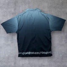 Load image into Gallery viewer, Early 00's Outargo NYC Goth Tribal Y2K Grey Black Gradient Polyester Shirt
