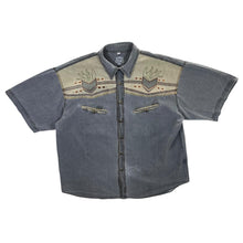 Load image into Gallery viewer, Vintage Western Star Cowboy Western Washed Grey Cotton Short Sleeve Shirt
