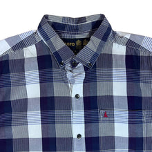 Load image into Gallery viewer, MUSTO &quot;Custom Fit&quot; Blue Grey Plaid Check Short Sleeve Button-Up Shirt
