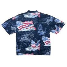Load image into Gallery viewer, Reel Legends Fishing USA Patriotic All-Over Print Patterned Short Sleeve Grandad Collared Shirt
