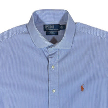 Load image into Gallery viewer, POLO RALPH LAUREN &quot;Regent Custom Fit&quot; Blue White Pinstriped Long Sleeve Shirt
