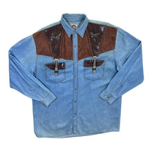 Load image into Gallery viewer, Vintage Bugatti Company Cowboy Western Blue Denim Popper Long Sleeve Shirt
