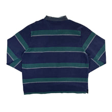 Load image into Gallery viewer, BLUE HARBOUR Navy Blue Green Striped Mini Logo Long Sleeve Polo Shirt
