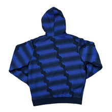 Load image into Gallery viewer, FILA Spellout Graphic Black Blue Patterned Pullover Hoodie
