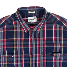 Load image into Gallery viewer, WRANGLER &quot;Regular&quot; Navy Red Plaid Check Long Sleeve Cotton Shirt
