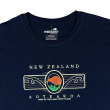 Load image into Gallery viewer, Wild Kiwi NEW ZEALAND &quot;Aotearoa&quot; Embroidered Souvenir Spellout Navy Blue T-Shirt
