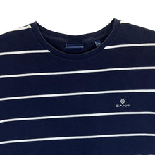 Load image into Gallery viewer, GANT Classic Embroidered Mini Logo Navy Blue White Striped Short Sleeve T-Shirt
