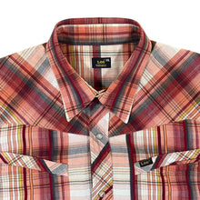 Load image into Gallery viewer, Vintage LEE Red White Orange Plaid Check Pearl Snap Popper Short Sleeve Shirt
