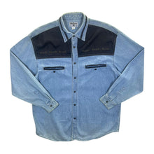 Load image into Gallery viewer, Vintage John Baner Black Panel Cowboy Western Blue Denim Popper Long Sleeve Shirt
