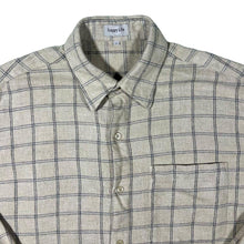 Load image into Gallery viewer, Vintage Happy Life Beige Navy Blue Plaid Check Long Sleeve Flannel Cotton Shirt
