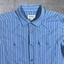 Load image into Gallery viewer, Diesel Western Style Blue Striped Cotton Popper Button Long Sleeve Shirt

