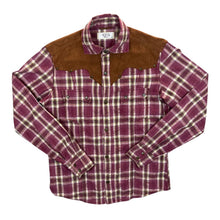 Load image into Gallery viewer, IKKA Represents Cowboy Western Check Suede Effect Panel Popper Long Sleeve Shirt
