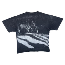 Load image into Gallery viewer, Vintage 90&#39;s Harlequin Wolf Animal Nature All-Over Print Graphic Black T-Shirt
