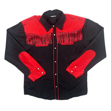 Load image into Gallery viewer, Cowboy Western Tasselled Black Red Colour Block Long Sleeve Shirt
