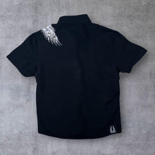 Load image into Gallery viewer, Early 00&#39;s Clockhouse Y2K Eagle Spellout Graphic Black Short Sleeve Shirt
