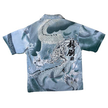 Load image into Gallery viewer, Early 00&#39;s Guo Lhi Ting Gothic Y2K Dragon Graphic Blue White Short Sleeve Shirt
