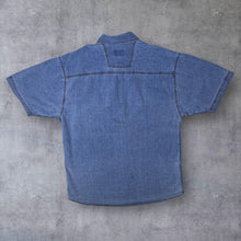 Load image into Gallery viewer, Vintage John Baner Embroidered Cowboy Western Aztec Blue Denim Short Sleeve Shirt
