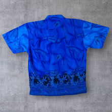 Load image into Gallery viewer, Early 00's Identic Y2K Surfer Dolphin Waves Ocean Graphic Blue Polyester Shirt

