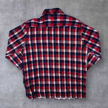 Load image into Gallery viewer, Vintage Red Navy Blue White Plaid Check Long Sleeve Cotton Flannel Shirt
