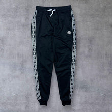 Load image into Gallery viewer, Umbro Classic Logo Tape Black Drawstring Cuffed Tracksuit Bottoms Trousers
