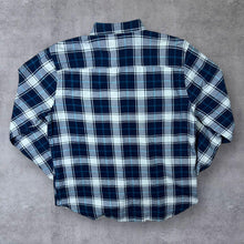 Load image into Gallery viewer, Vintage Blue Navy Blue White Plaid Check Long Sleeve Cotton Flannel Shirt
