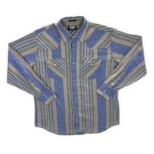 Load image into Gallery viewer, Vintage Youngbloods Western Cowboy Blue Grey Brown Striped Popper Long Sleeve Shirt
