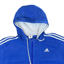 Load image into Gallery viewer, ADIDAS Three Stripe Classic Embroidered Mini Logo Blue Zip Hoodie
