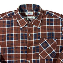 Load image into Gallery viewer, Vintage Friendship Brown Navy White Plaid Check Long Sleeve Flannel Shirt
