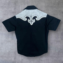 Load image into Gallery viewer, Vintage GeeZeds Rockabilly Cowboy Western Black Open Collar Short Sleeve Popper Shirt
