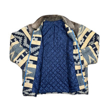 Load image into Gallery viewer, Vintage 90&#39;s Suede Leather Panel Aztec Navajo Patterned Wool Toggle Bomber Jacket
