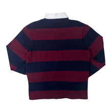 Load image into Gallery viewer, Gant Embroidered Mini Logo Burgundy Navy Blue Striped Long Sleeve Rugby Polo Shirt
