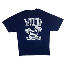 Load image into Gallery viewer, Early 00&#39;s Jerzees &quot;Virgin Islands Fire Dept.&quot; Firefighter Souvenir Graphic Navy Blue T-Shirt
