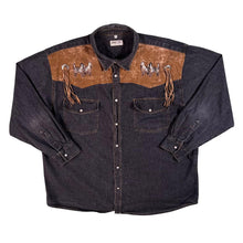 Load image into Gallery viewer, Vintage John F. Gee Cowboy Western Suede Panel Embroidered Popper Long Sleeve Shirt
