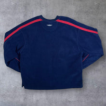 Load image into Gallery viewer, Early 00&#39;s Umbro Embroidered Mini Logo Navy Blue V-Neck Fleece Sweatshirt
