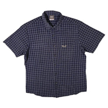 Load image into Gallery viewer, Jack Wolfskin Travel Navy Blue Check Short Sleeve Polyester Viscose Shirt

