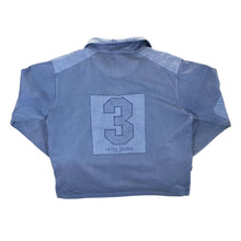 Load image into Gallery viewer, LAZY JACKS Embroidered Spellout Faded Blue Distressed 1/4 Zip Sweatshirt
