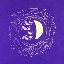 Load image into Gallery viewer, Vintage 90&#39;s Hanes TAKE BACK THE NIGHT (1992) Spellout Graphic Purple Single Stitch T-Shirt
