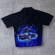 Load image into Gallery viewer, Early 00's Snow Dragon Goth Y2K Flaming Dragon Car Graphic Open Collar Shirt
