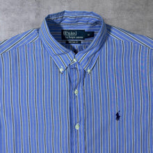 Load image into Gallery viewer, Vintage Polo Ralph Lauren "Custom Fit" Blue Striped Short Sleeve Button-Up Shirt
