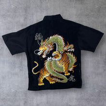 Load image into Gallery viewer, Early 00's Goth Y2K Traditional Tiger Dragon Graphic Black Short Sleeve Shirt
