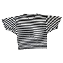 Load image into Gallery viewer, Vintage ESSENTIAL BASICS Black White Striped Henley Button Short Sleeve T-Shirt
