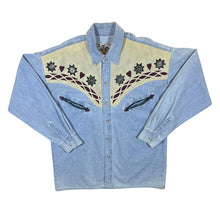 Load image into Gallery viewer, Vintage 90&#39;s Gold River Cowboy Western Popper Button Blue Denim Long Sleeve Shirt
