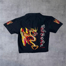 Load image into Gallery viewer, Early 00's Dognose "Danger Division" Goth Y2K Dragon Graphic Black Polyester Shirt
