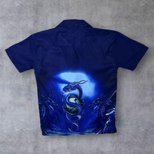 Load image into Gallery viewer, Early 00&#39;s No Problemo Gothic Dragon Graphic Navy Blue Short Sleeve Shirt
