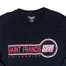 Load image into Gallery viewer, Champion SAINT FRANCIS UNIVERSITY College Spellout Graphic Long Sleeve Black T-Shirt
