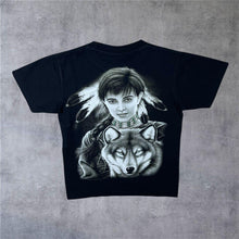 Load image into Gallery viewer, Early 00’s Rock Eagle Native American Wolf Animal Graphic Black T-Shirt
