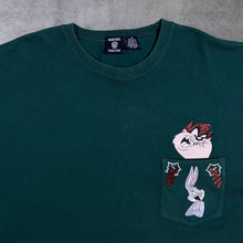 Load image into Gallery viewer, Vintage Warner Bros (1996) Looney Tunes Tasmanian Devil Taz Embroidered Green T-Shirt
