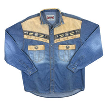 Load image into Gallery viewer, Vintage Stockerpoint Cowboy Western Blue Denim Popper Long Sleeve Shirt
