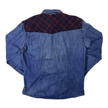 Load image into Gallery viewer, TTD Western Style Plaid Check Panel Blue Denim Popper Long Sleeve Shirt
